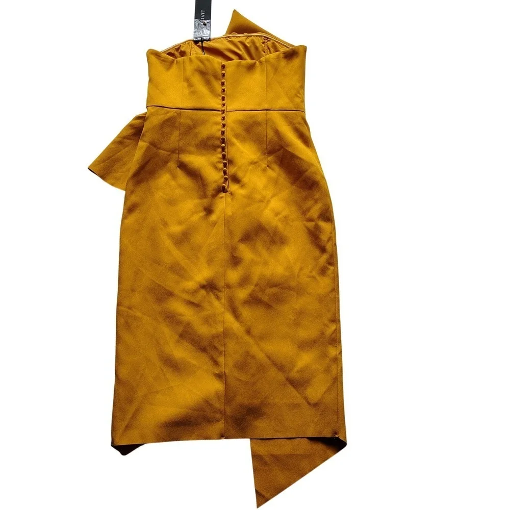 NWT Elliatt One Shoulder Cocktail Dress Size Large Mustard Yellow Sheath Party - Picture 3 of 5
